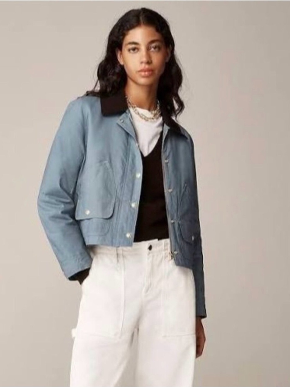 NWT J. Crew Short Barn Jacket in Cloudy Blue English Ripstop Corduroy Trim XS - Picture 4 of 8